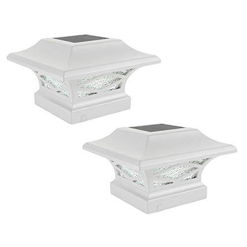 White Dual Lighted Solar Post Cap Set 2 Aluminum T4685