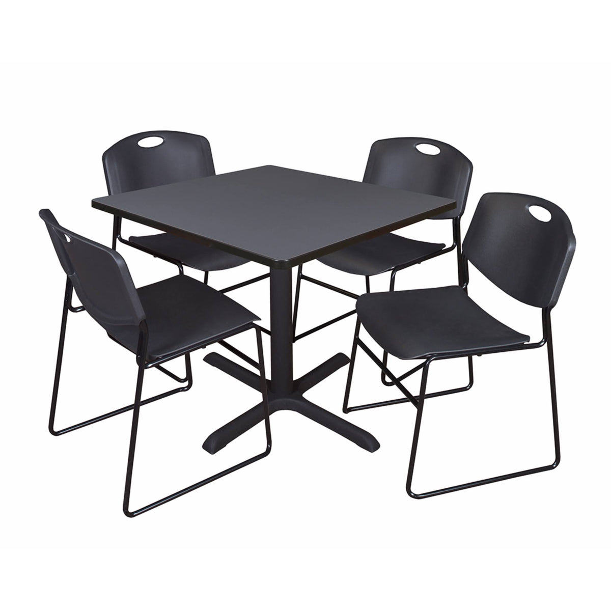 Grey Square Breakroom Table with 4 Stack Chairs U792271