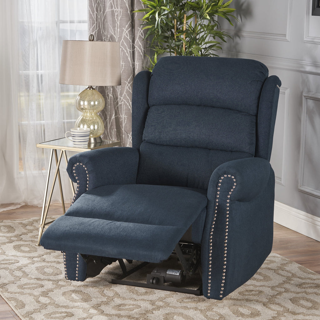 Navy Blue Tufted Fabric Power Recliner R802