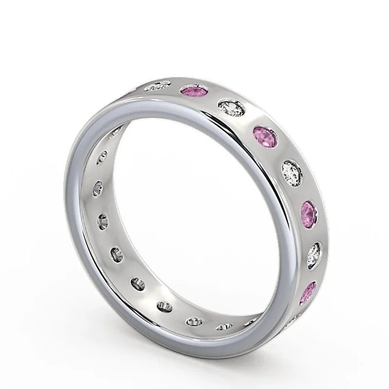 14K White Gold Eternity Band with Pink Sapphire Diamond Y4113