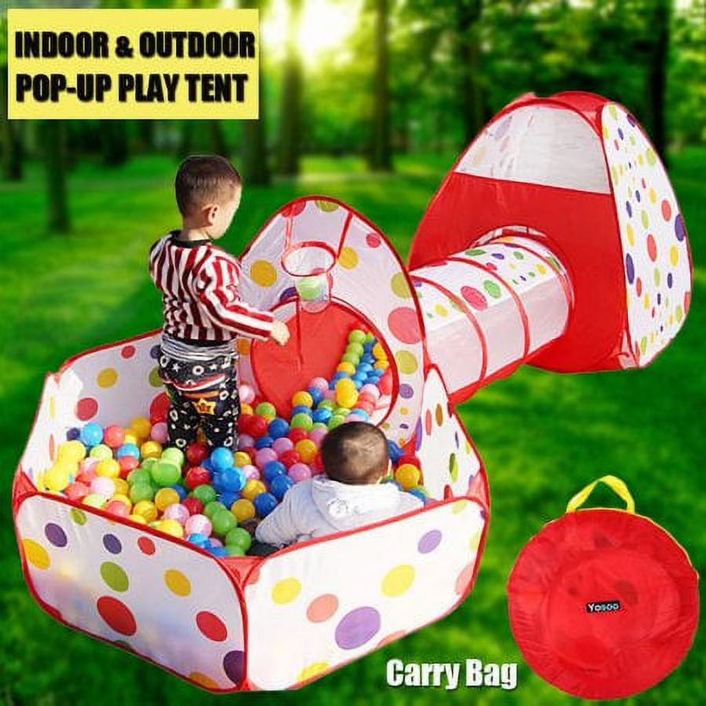 3 in 1 Kids Play Tent with Tunnel and Ball Pit Q59064
