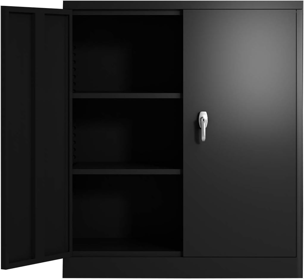 Black Steel Storage Cabinet with 4 Adjustable Shelves C715