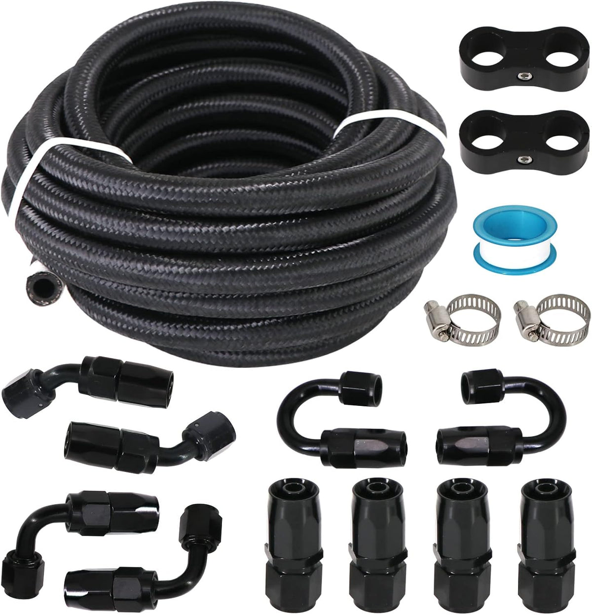 6AN 20Ft Braided Nylon Stainless Steel Fuel Line Hose Fitting Kit 10pcs B655736