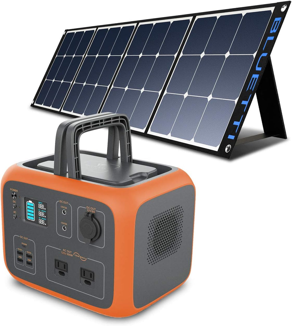 500Wh Portable Power Station with Solar Panel Included, 300W Dual AC Outlet Solar Generator E4258