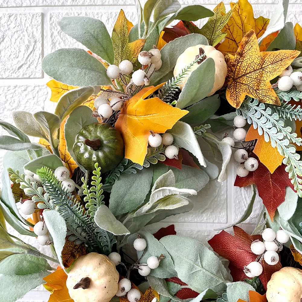 17 Inch Autumn Maple Leaf Pumpkin Berry Wreath N48399