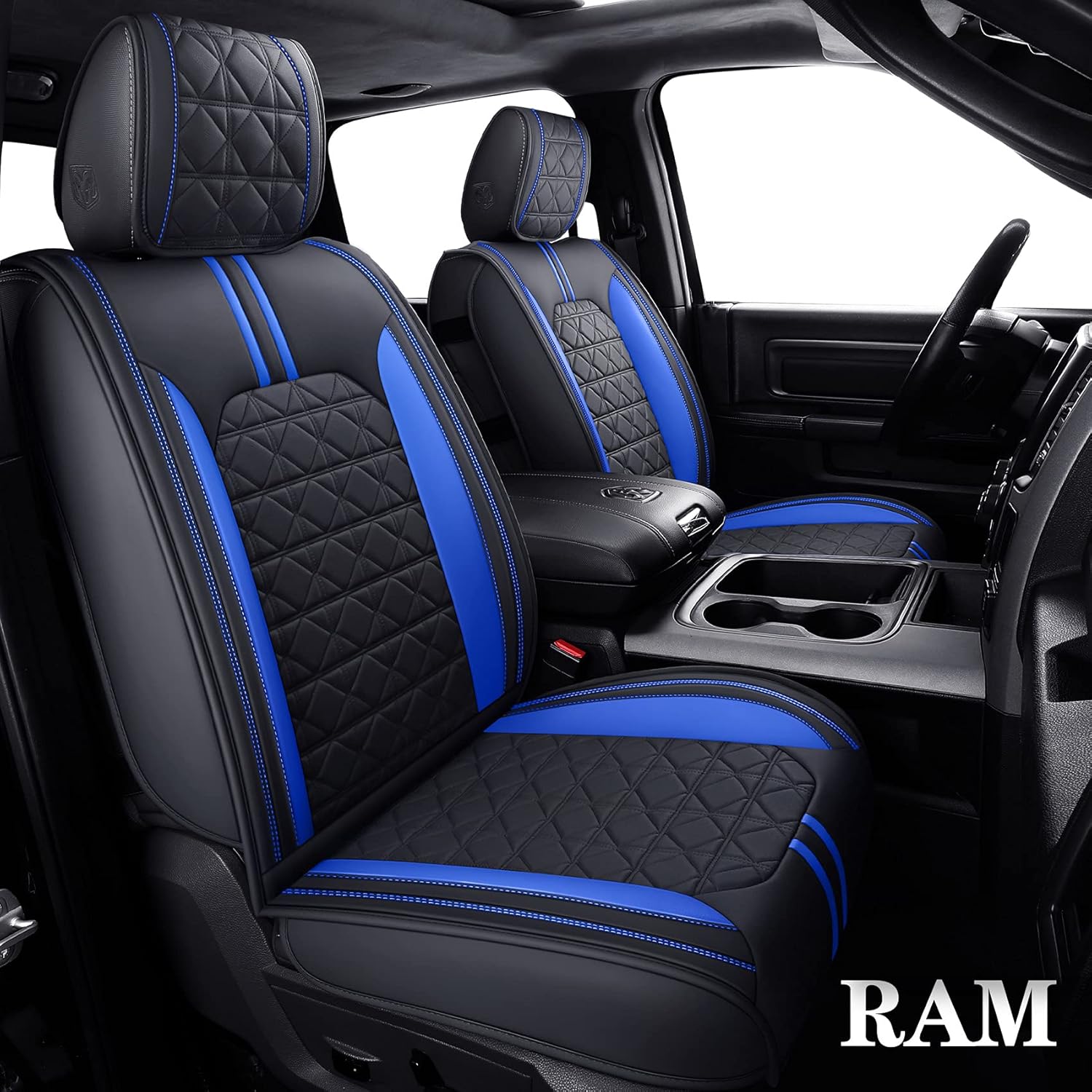 Black Faux Leather Front Seat Covers for Dodge RAM Pickup F491