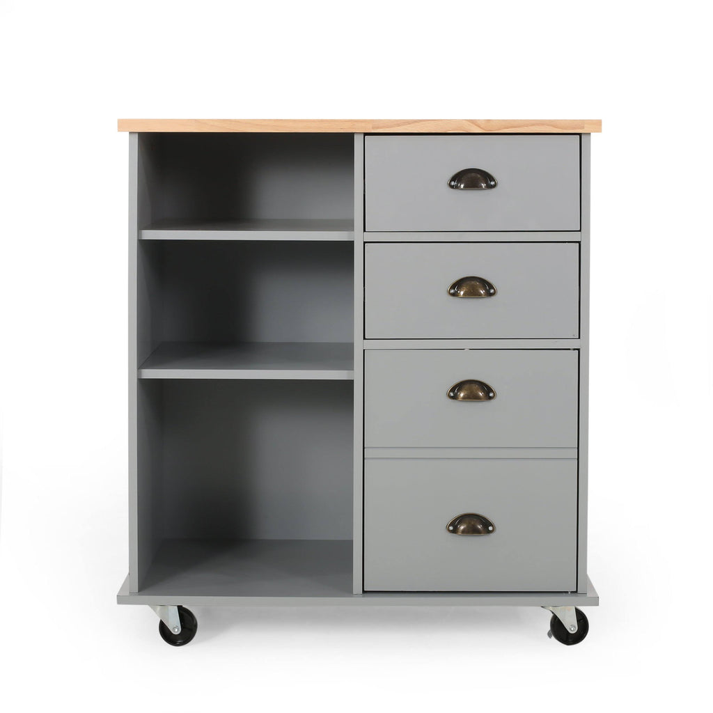 Gray/Natural Kitchen Cart with Wheels D338