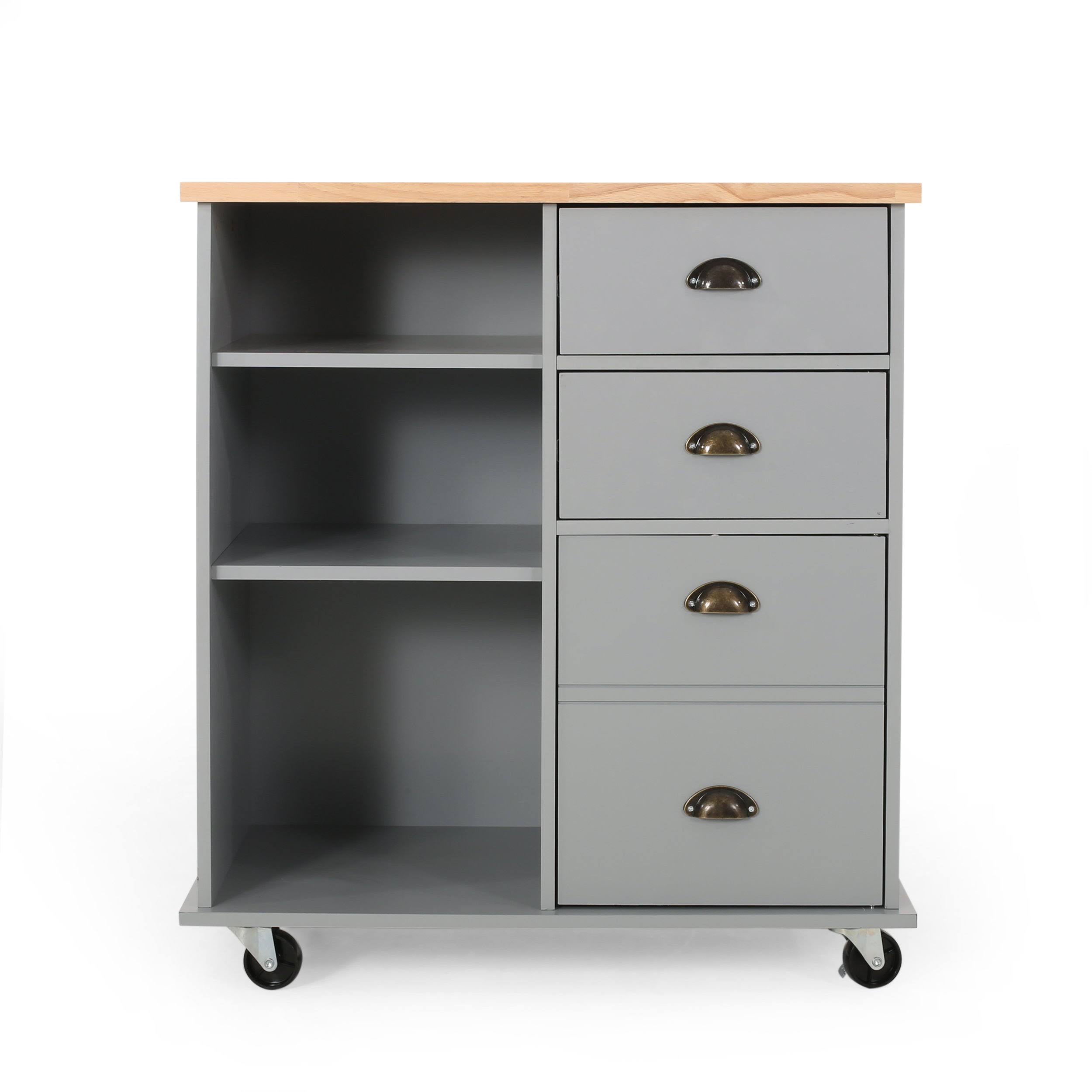 Gray/Natural Kitchen Cart with Wheels D338