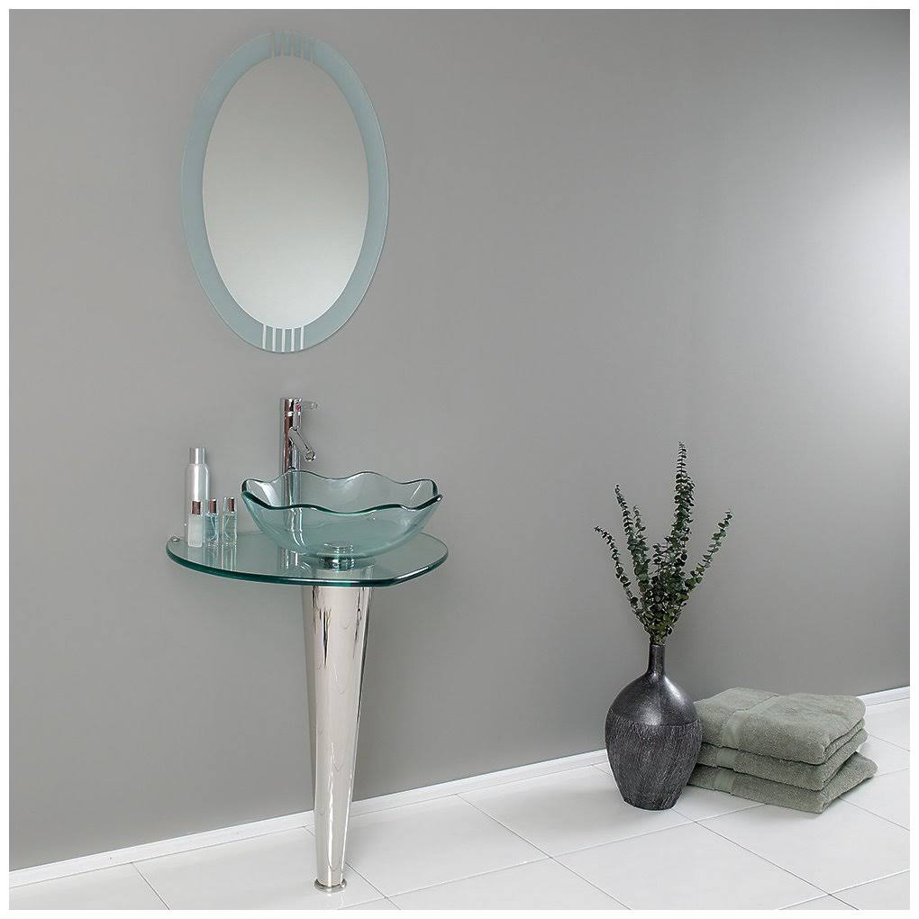 Wavy Edge Glass Bathroom Vanity with Vessel Sink R39849