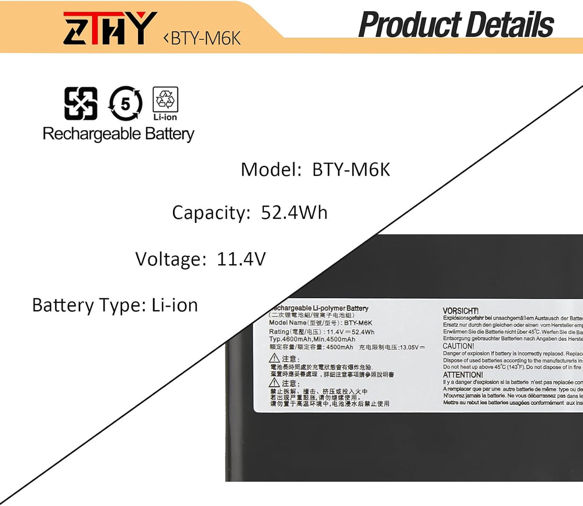 Laptop Battery 11.4V 52.4Wh 4500mAh 3Cell Pack of 2 V89477