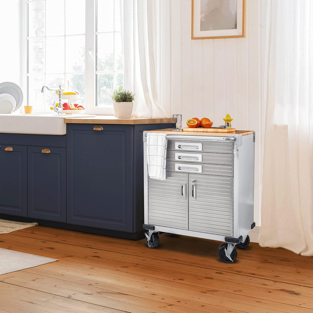 Granite Gray Rolling Storage Cabinet with Drawers N825735