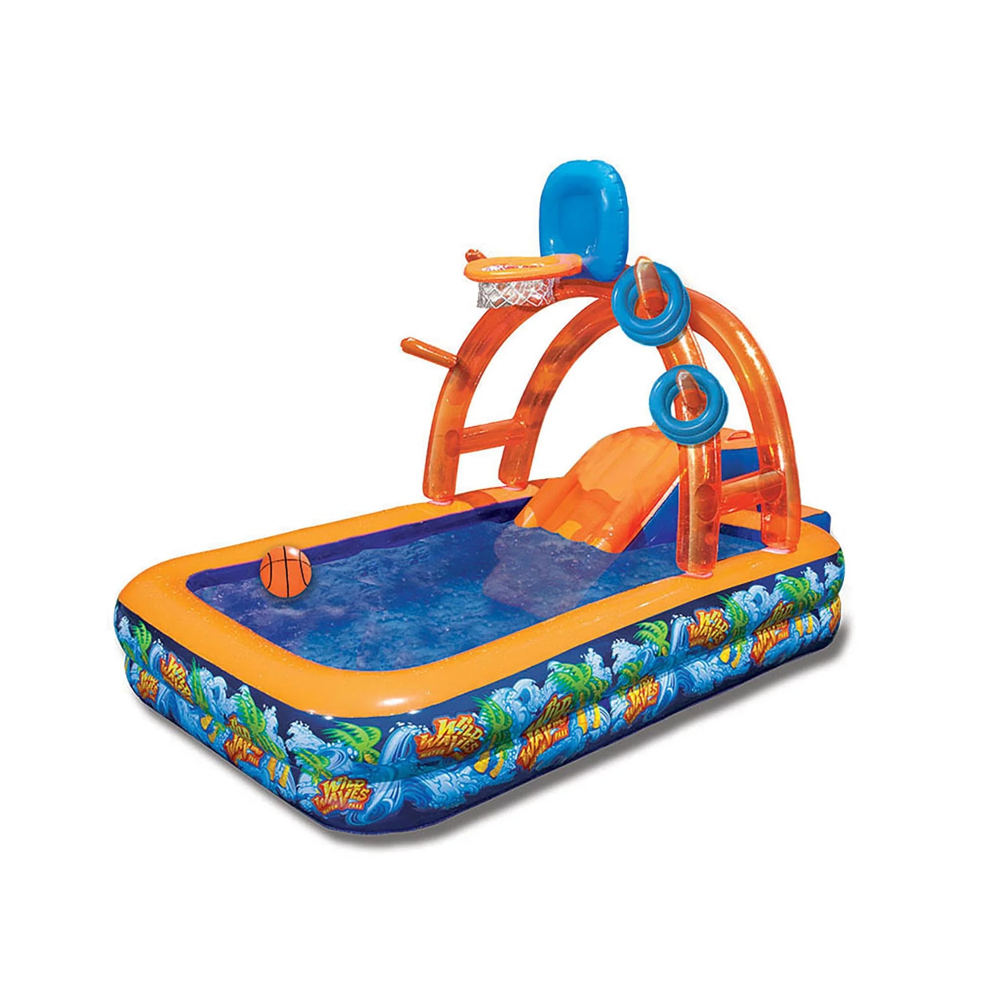 Wild Waves Water Park with Sprinkling Arch, Basketball Hoop, & Ring Toss Game T699504