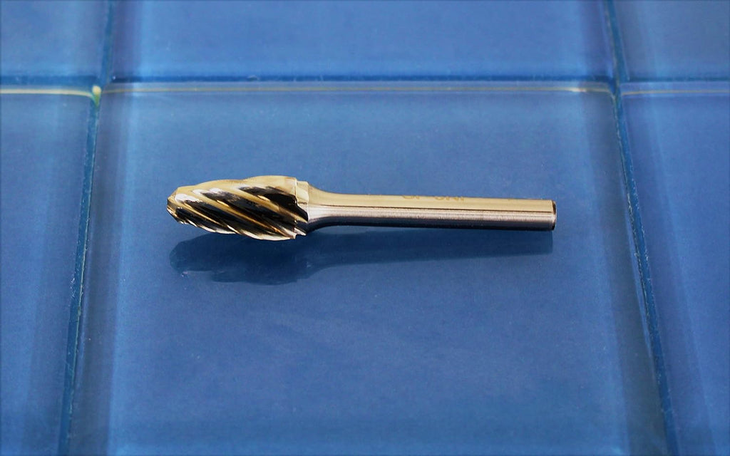 5 pc Set Aluminum Carbide Rotary Burr File, 1/2 Inch and 3/8 Inch Head, 1/4 Inch Diameter 2 Inch Long Shank L579867