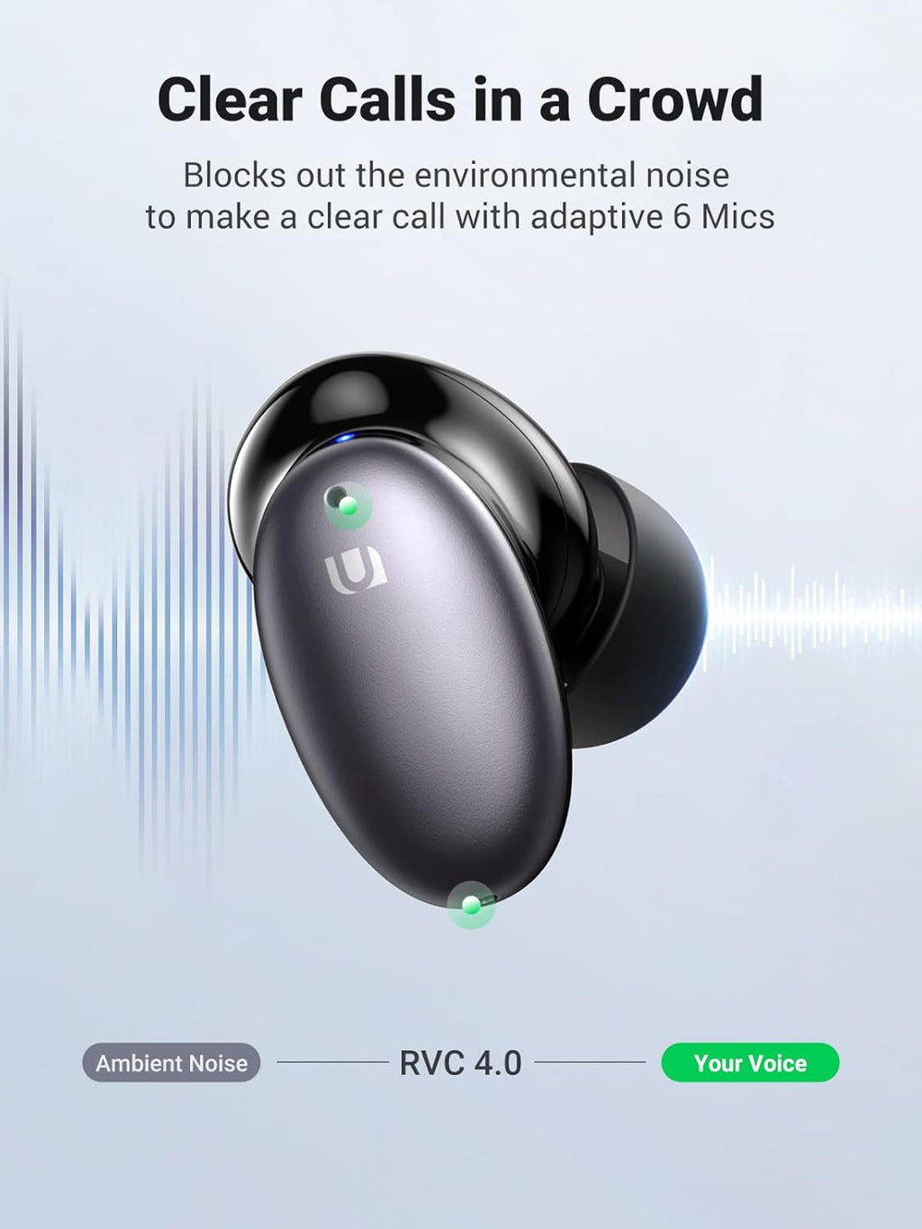 Hybrid Active Noise Cancelling Wireless Earbuds with 6 Mics ENC, 10mm Driver, Touch Control, 26H Playtime R156