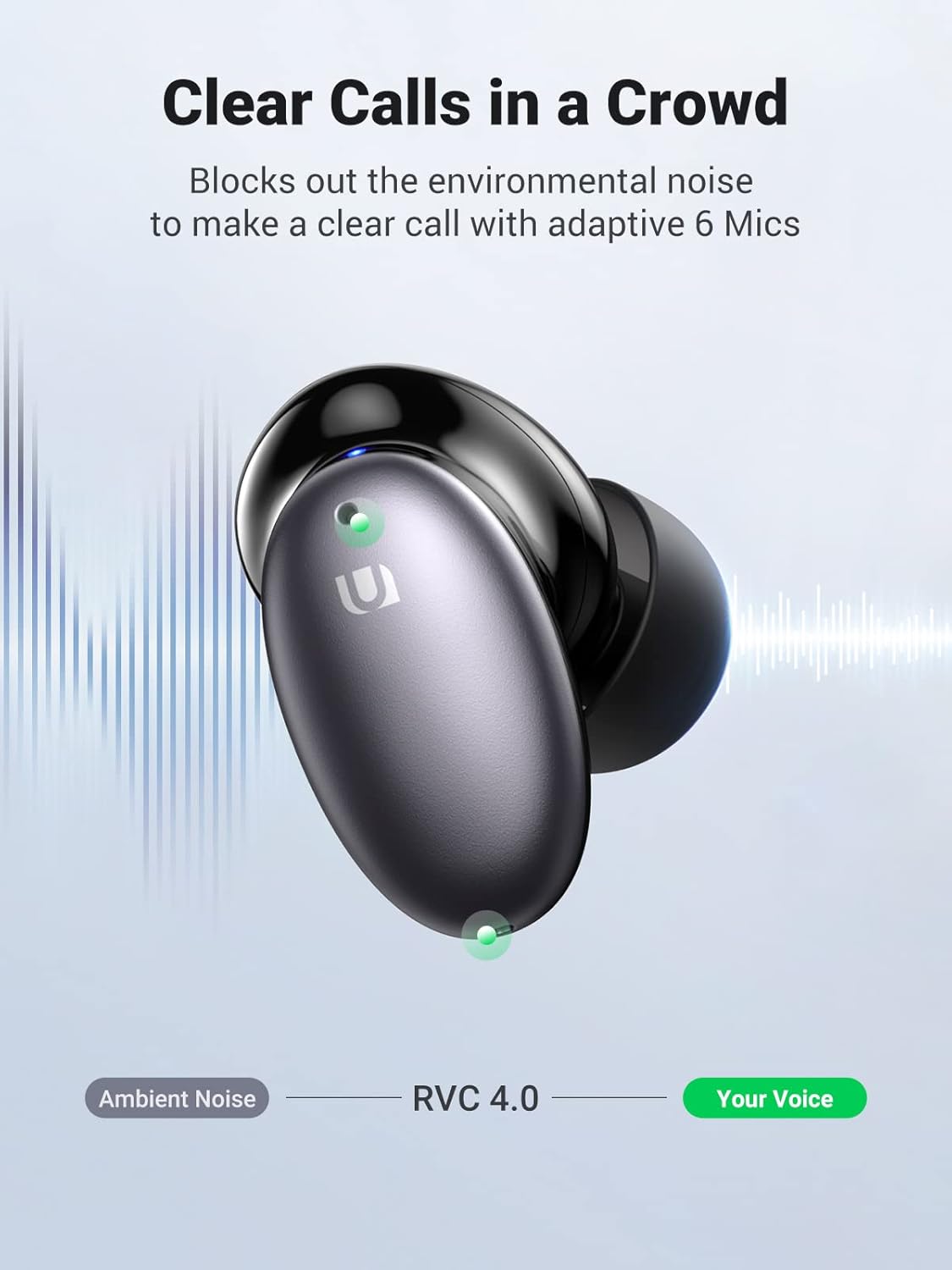 Hybrid Active Noise Cancelling Wireless Earbuds with 6 Mics ENC, 10mm Driver, Touch Control, 26H Playtime R156