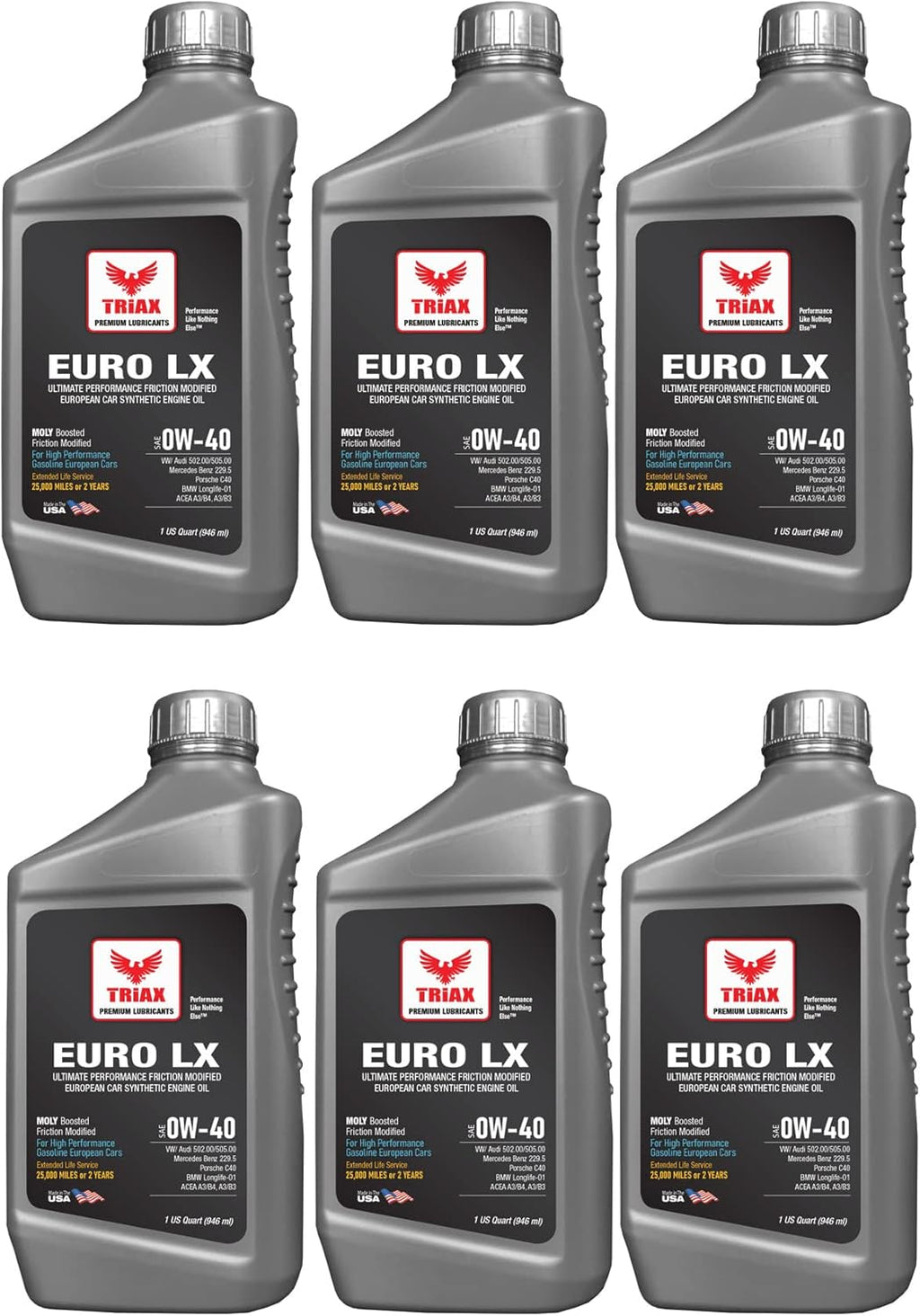 Triax Euro LX 0W-40 Full Synthetic 20K Miles 6 Quart Case Pack of 2 L4857