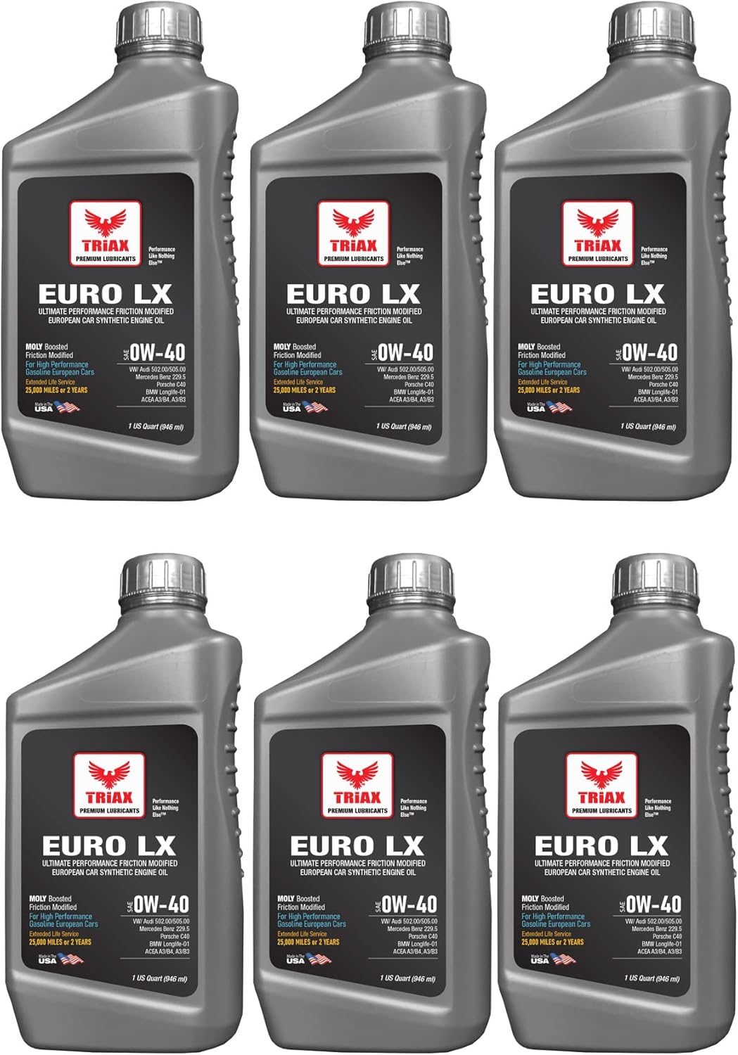 Triax Euro LX 0W-40 Full Synthetic 20K Miles 6 Quart Case Pack of 2 L4857