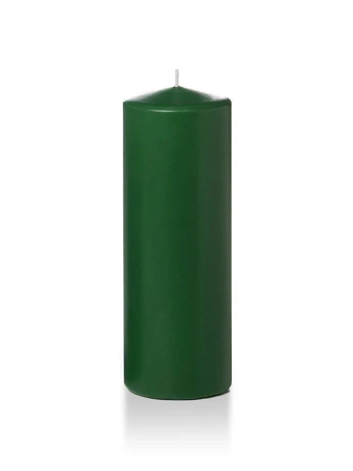 12 Pc Hunter Green Pillar Candles F639