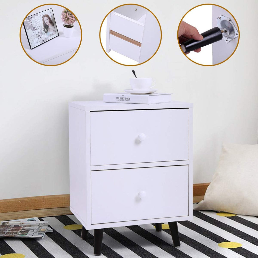 White 2 Drawer Wood Nightstand Z283