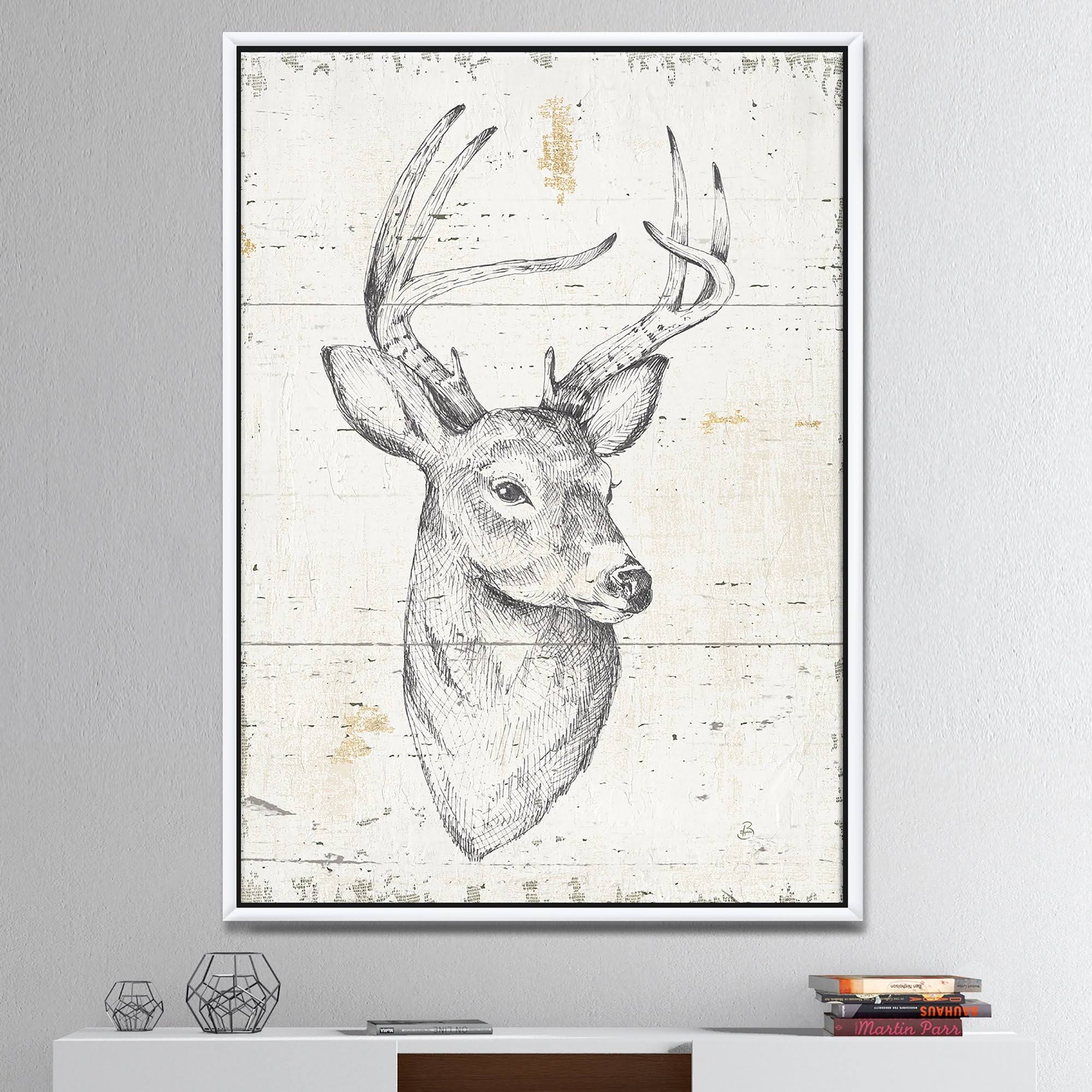 Framed Canvas Wildlife Animal, 16 inch x 32 inch, Gray R3436