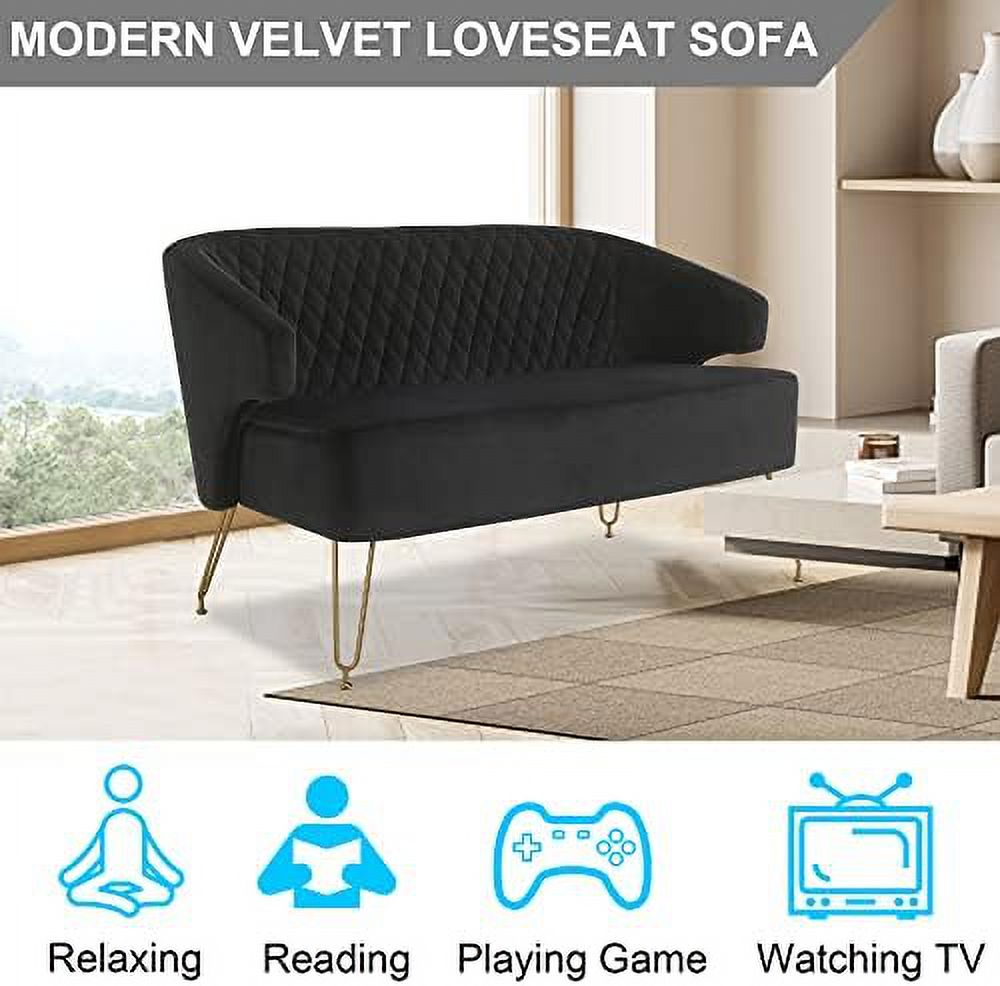 Light Cashmere Loveseat Sofa with Gold-Finished Metal Legs and 2 Small Pillows T3229