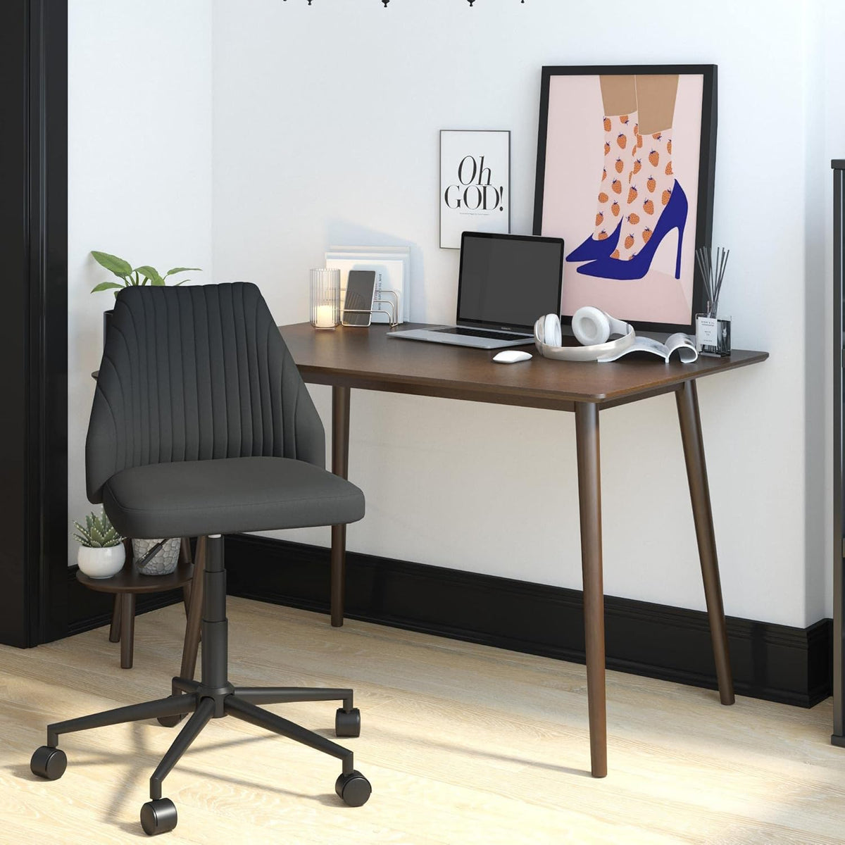 Mustard Linen Office Chair with Casters H66193