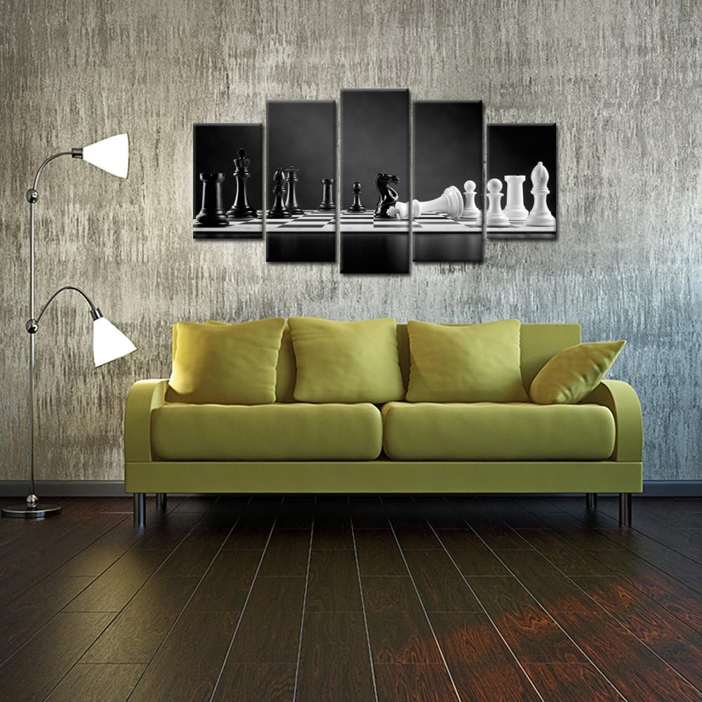 5 Piece Black and White Chess Canvas Wall Art Prints Framed Giclee O7441