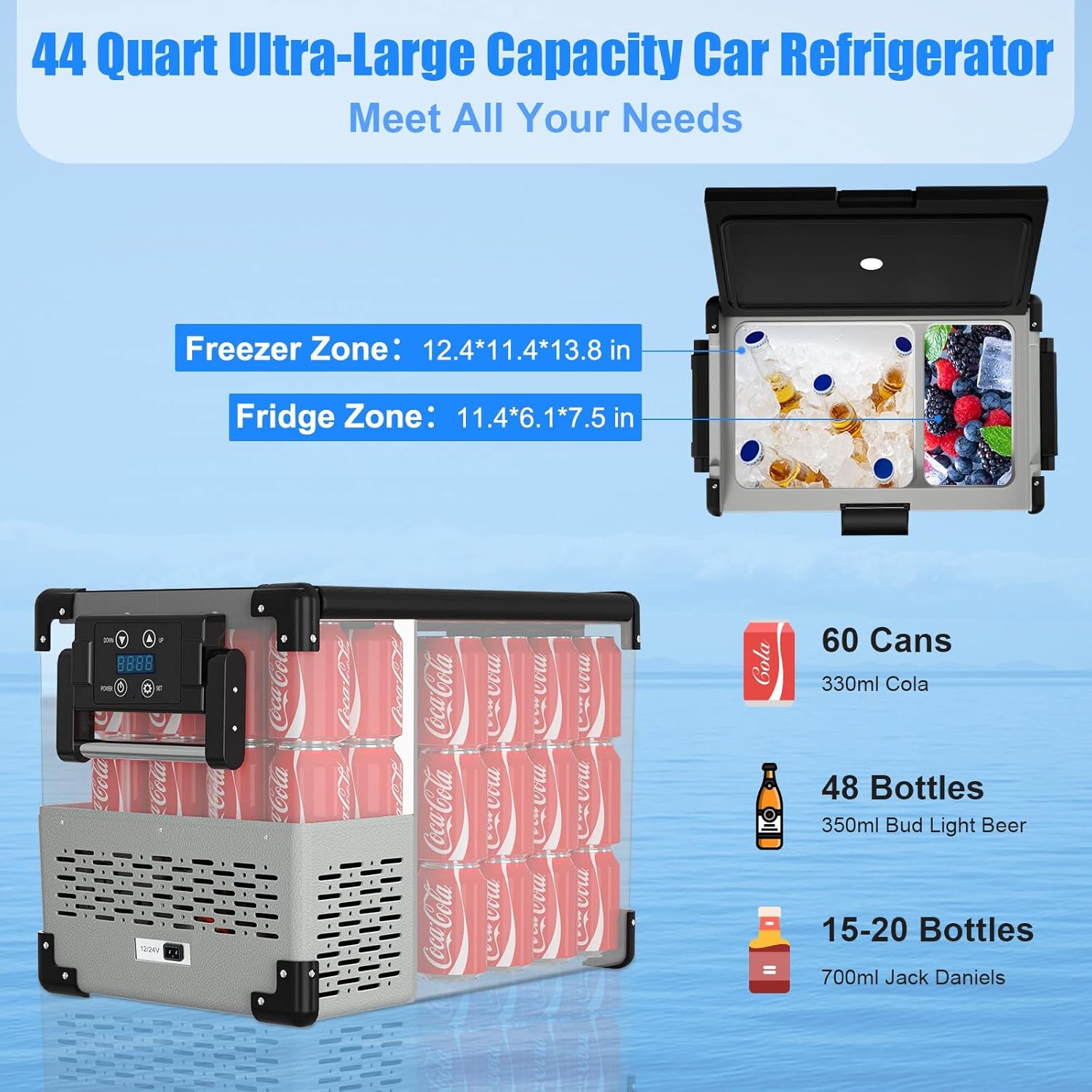 12 Volt 44 Quart Portable Car Refrigerator Freezer Fridge E9630