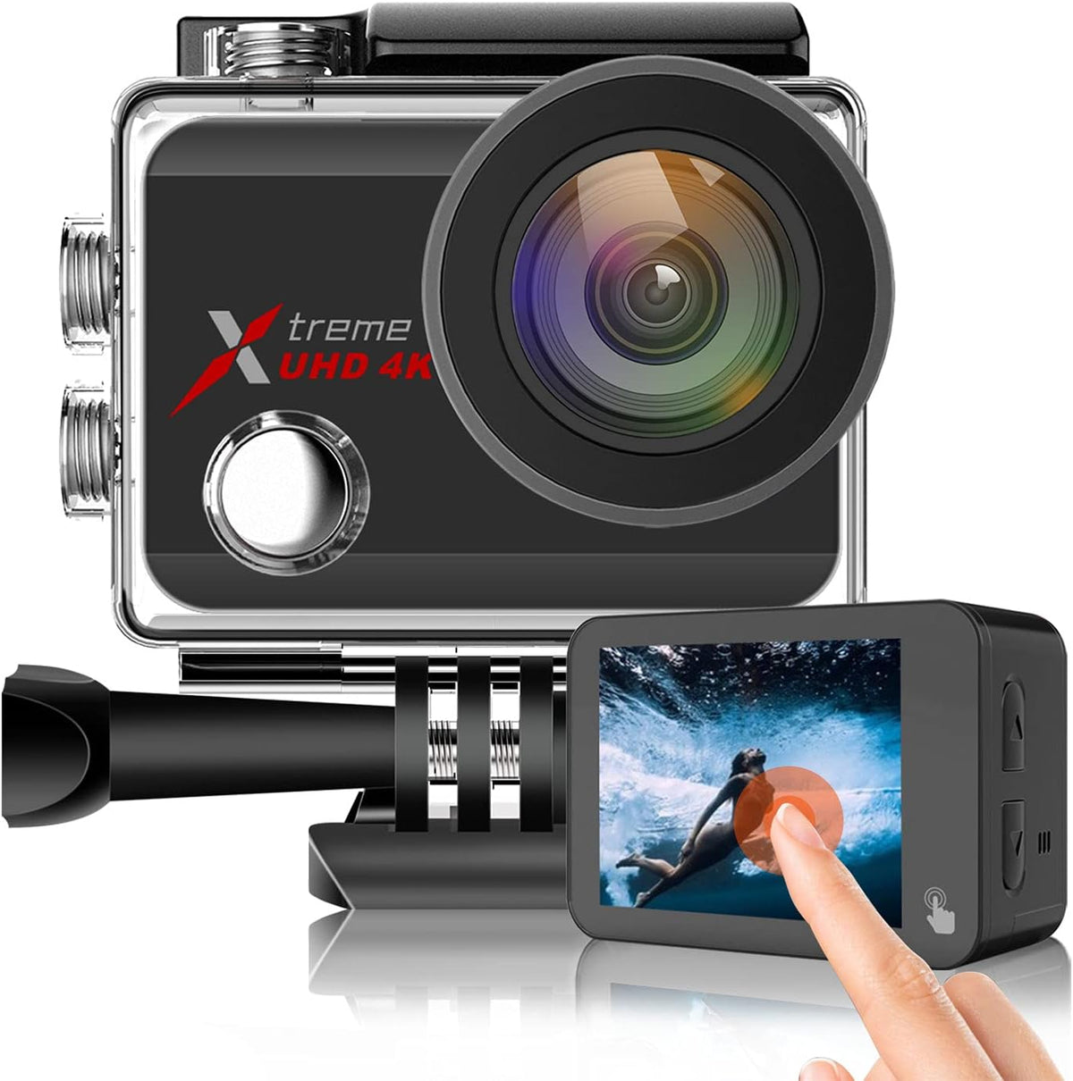 4K 60FPS 20MP Waterproof Action Camera with Touch Screen Stabilizer 2 Rechargeable 1350 Batteries and Accessories Kit T2558