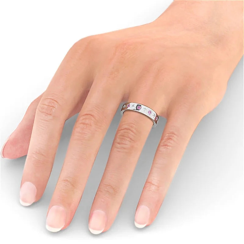 14K White Gold Eternity Band with Pink Sapphire Diamond Y4113