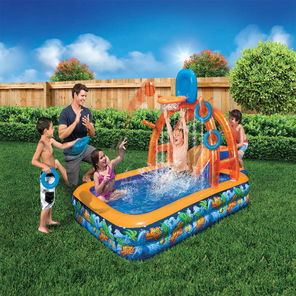 Wild Waves Water Park with Sprinkling Arch, Basketball Hoop, & Ring Toss Game T699504