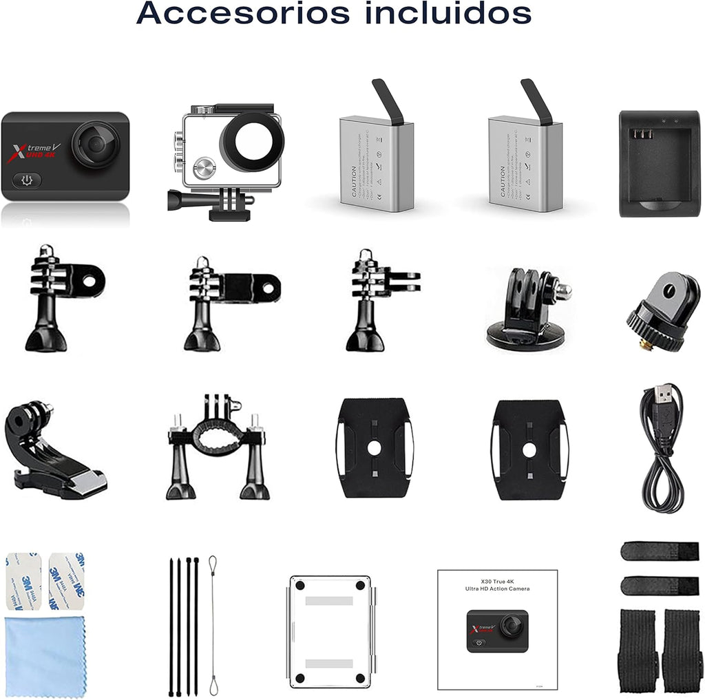 4K 60FPS 20MP Waterproof Action Camera with Touch Screen Stabilizer 2 Rechargeable 1350 Batteries and Accessories Kit T2558