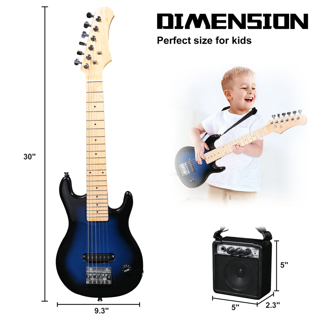 Blue 30 inch Electric Guitar Beginner Kit with Gig Bag and Amplifier Z11035
