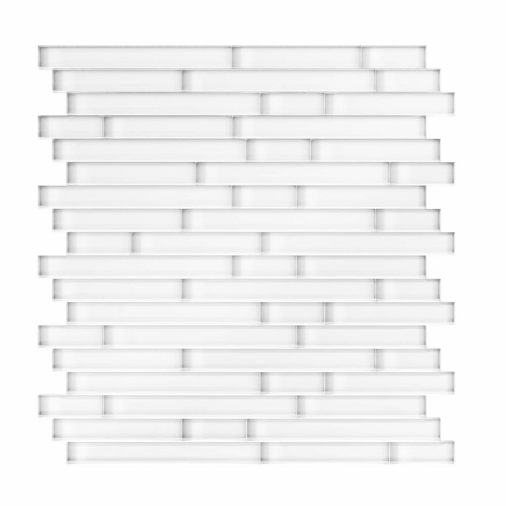 White 11.65 in. x 11.69 in. x 5mm Glass Self Adhesive Wall Mosaic Tile I326798