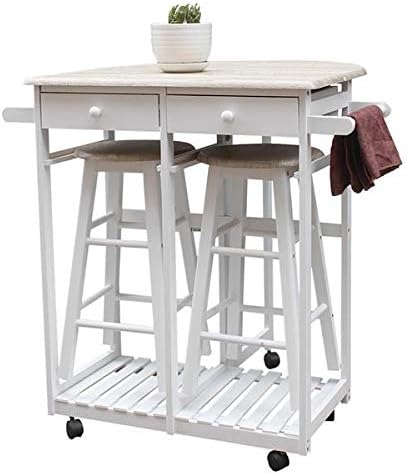 Foldable Dining Cart with Round Stools White A288