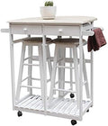 Foldable Dining Cart with Round Stools White A288