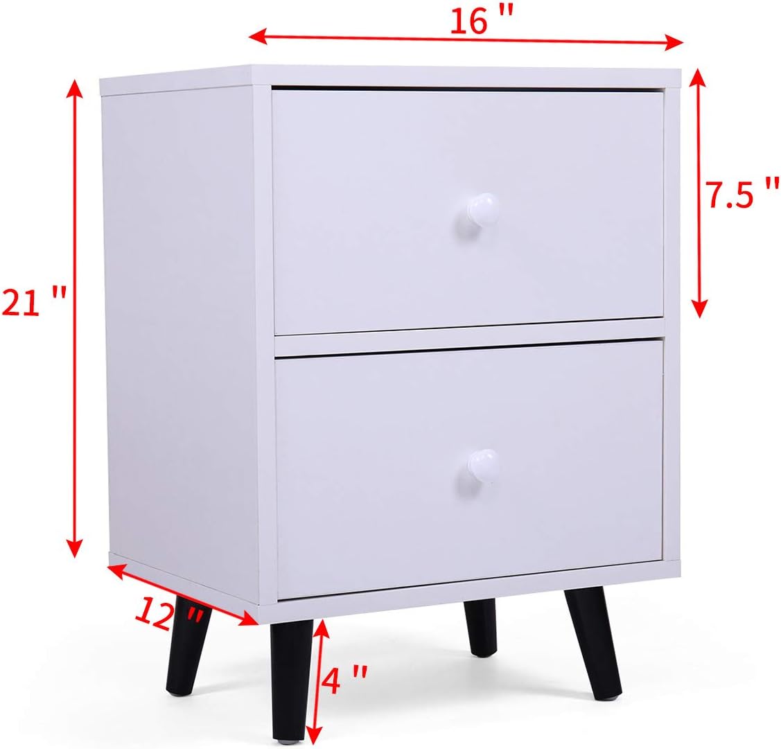 White 2 Drawer Wood Nightstand Z283