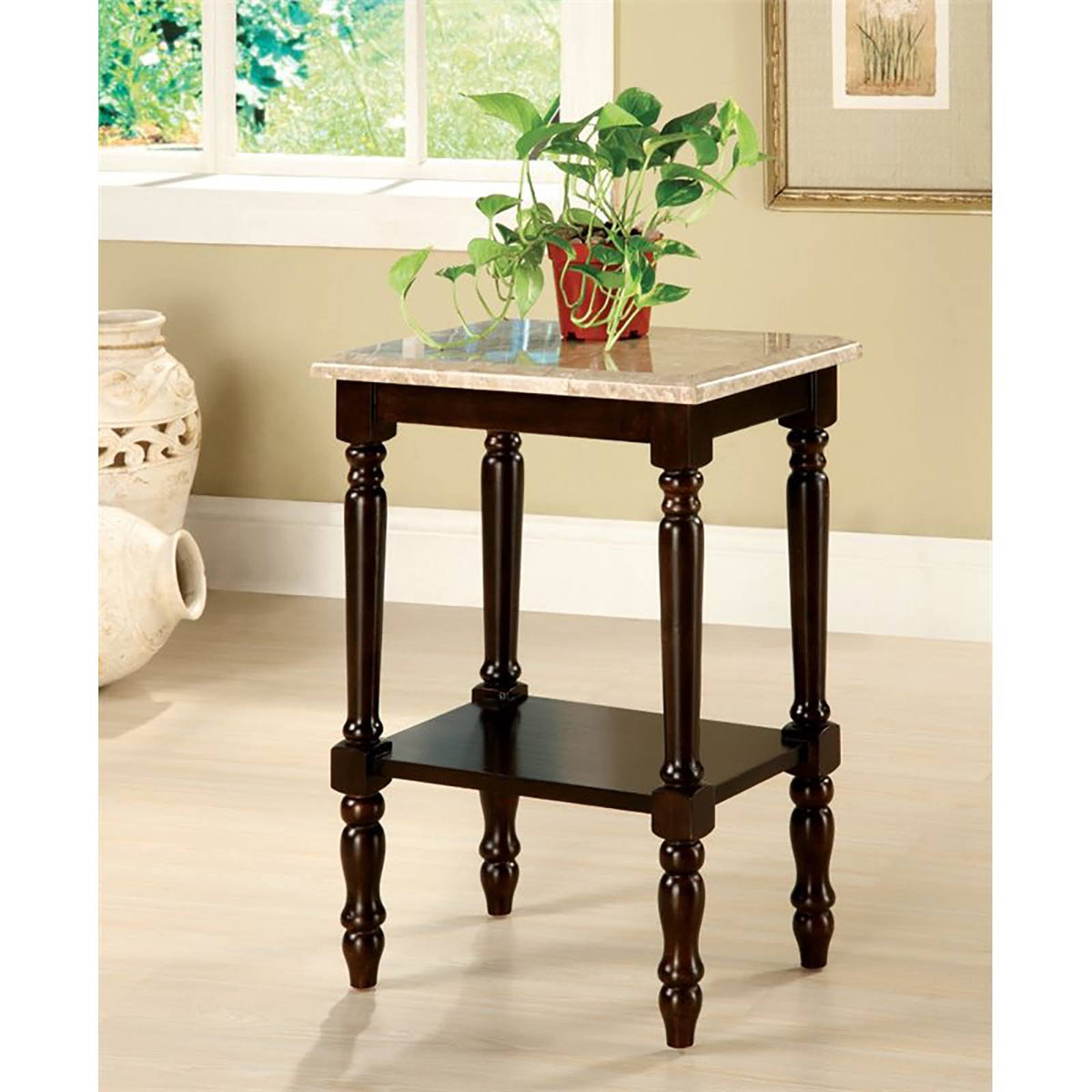 Marble Top End Table in Dark Cherry P942440