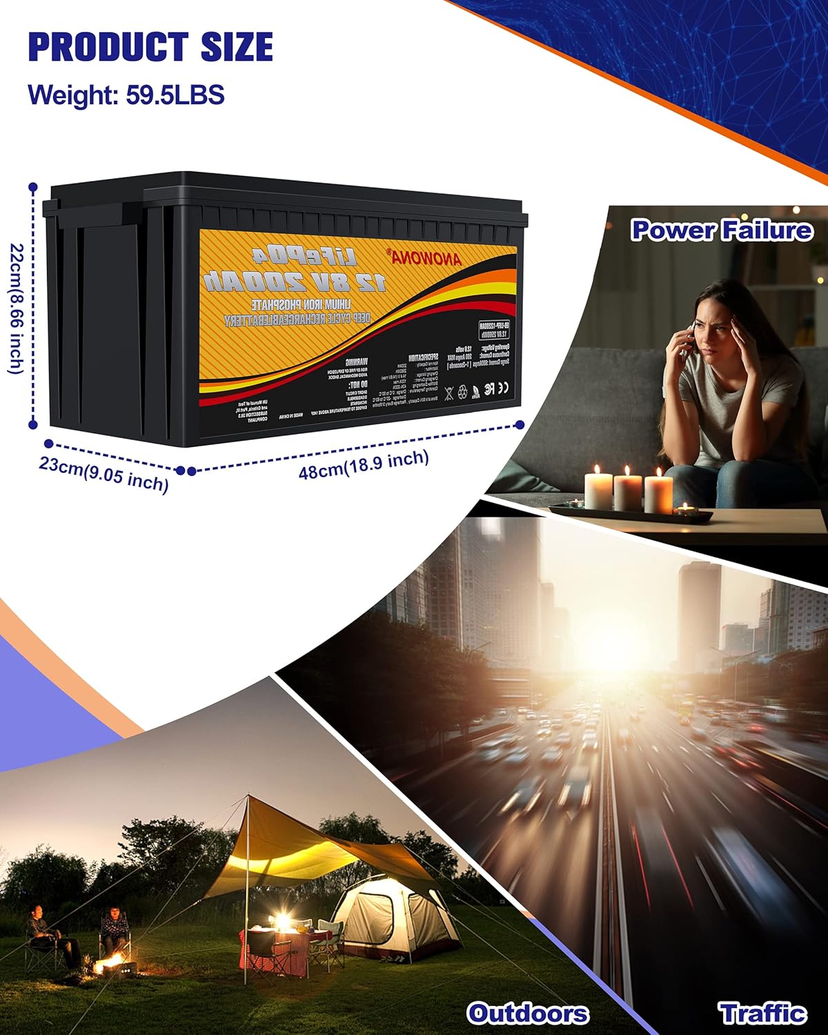 12.8V 200Ah LiFePO4 Deep Cycle Battery with 100A BMS U599