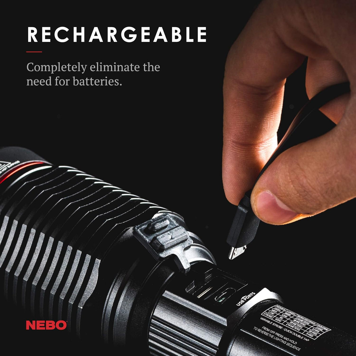 Black LED Rechargeable Flashlight E52237