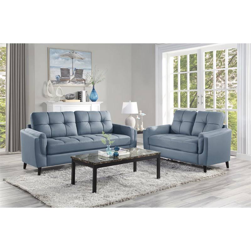 Blue and Black Microfiber Tufted Sofa X1238