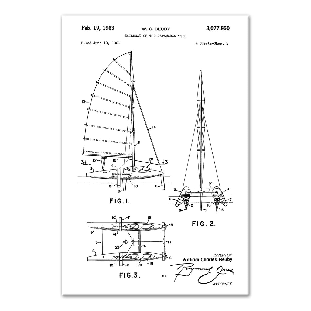Vintage Sailboat Catamaran Patent Canvas Wall Art B362405