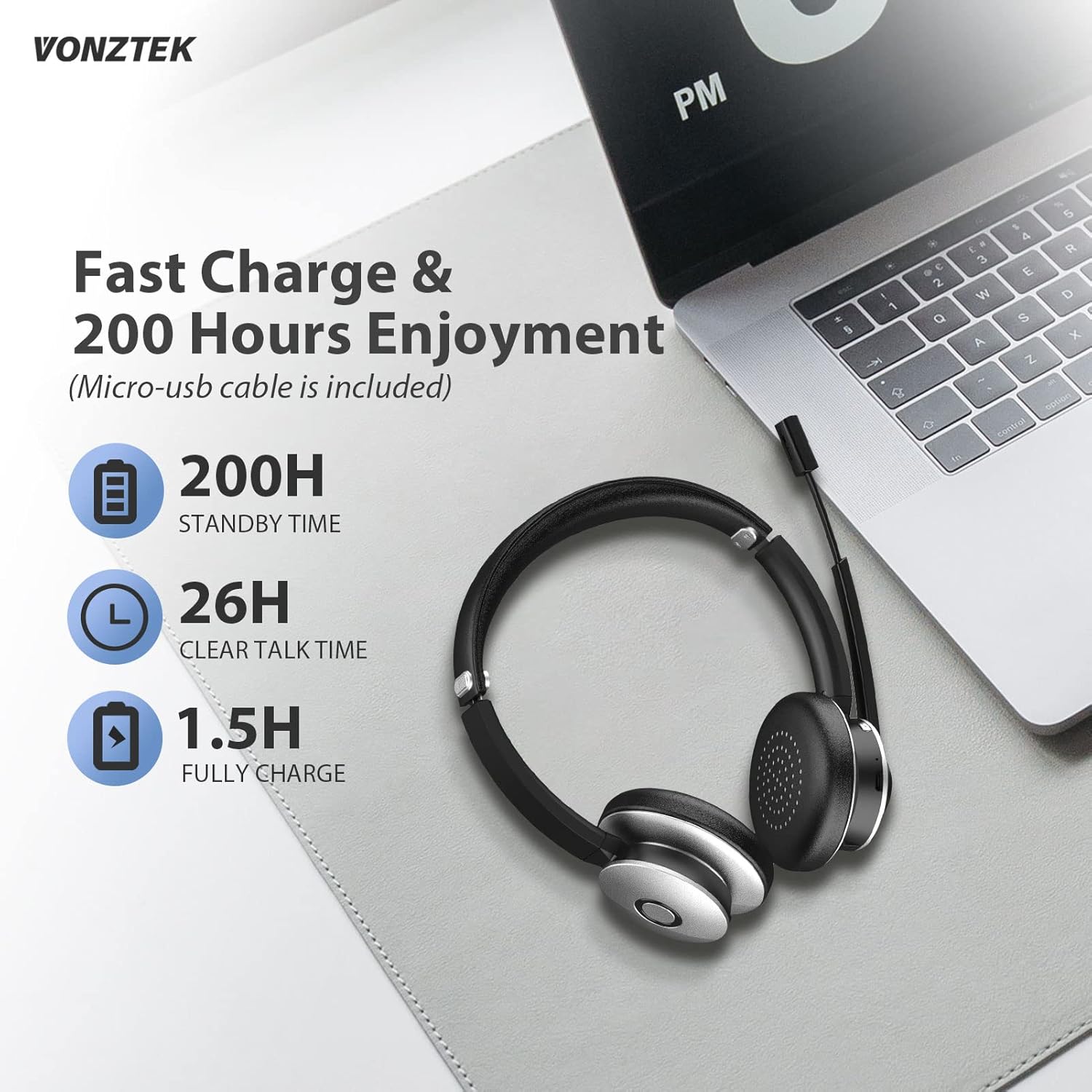 Wireless Bluetooth Headset with Noise Cancelling Microphone U78796