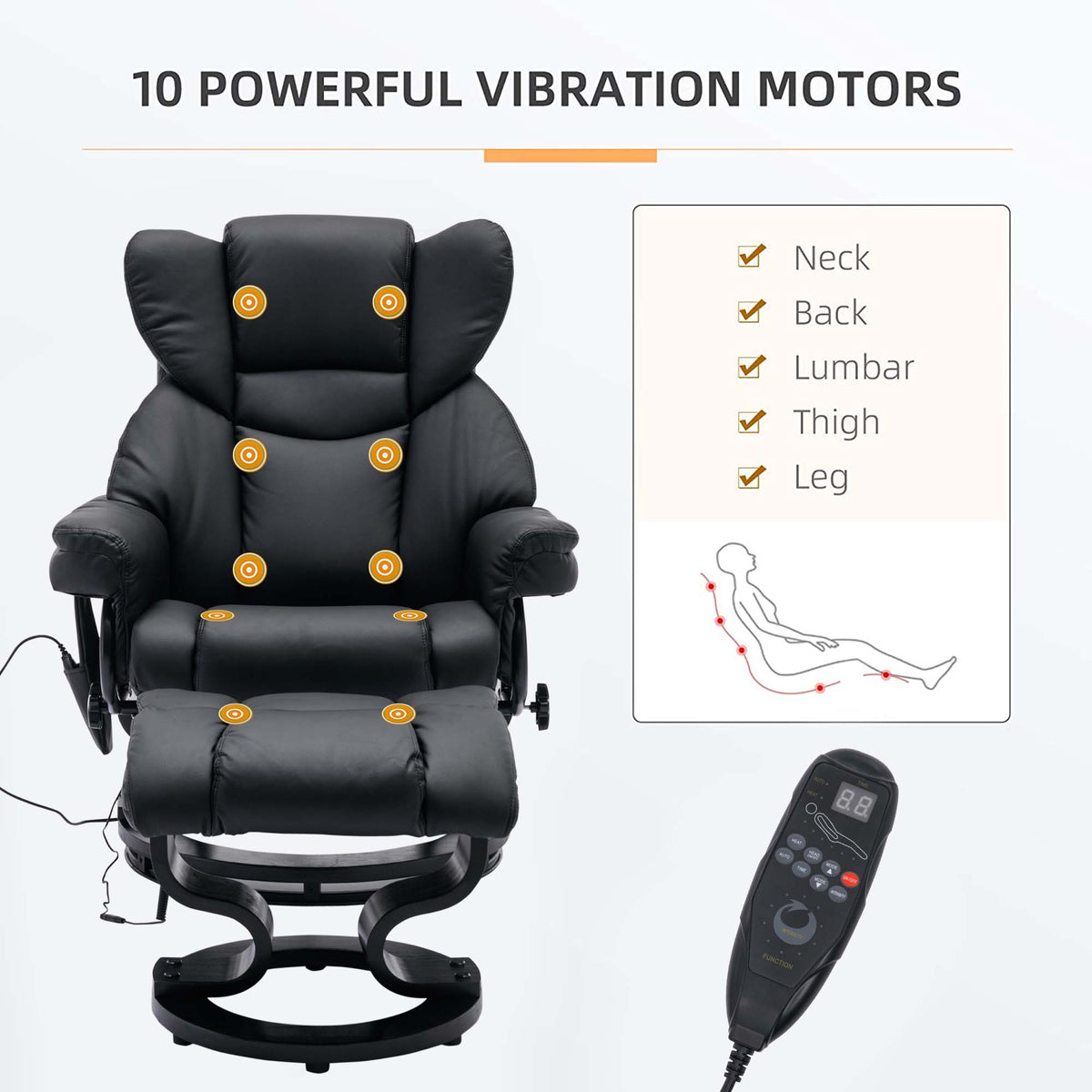 Black PU Massage Recliner Office Chair with Ottoman P539807