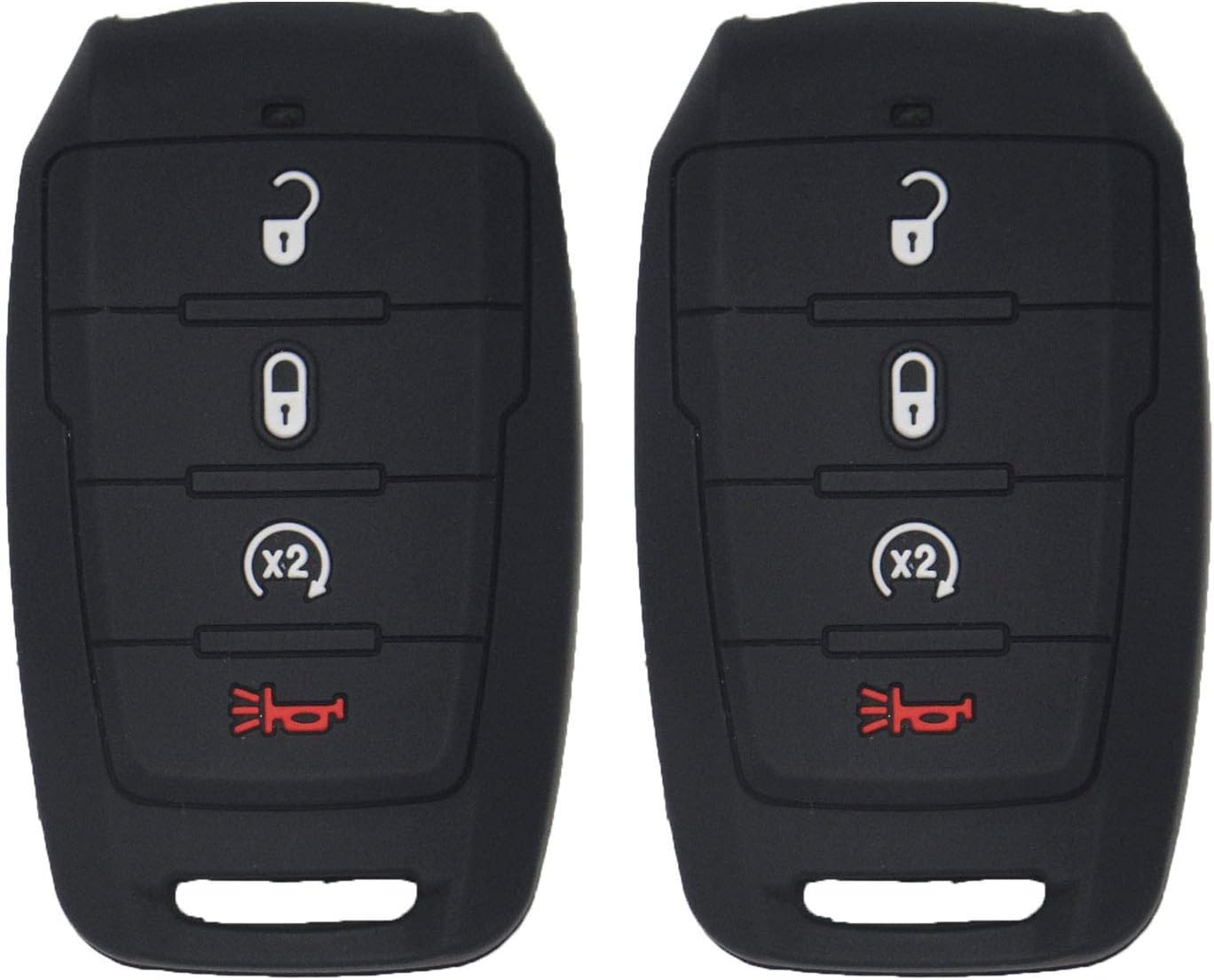 2pcs Silicone Rubber Smart Key Fob Cover Case Black+Red G38211