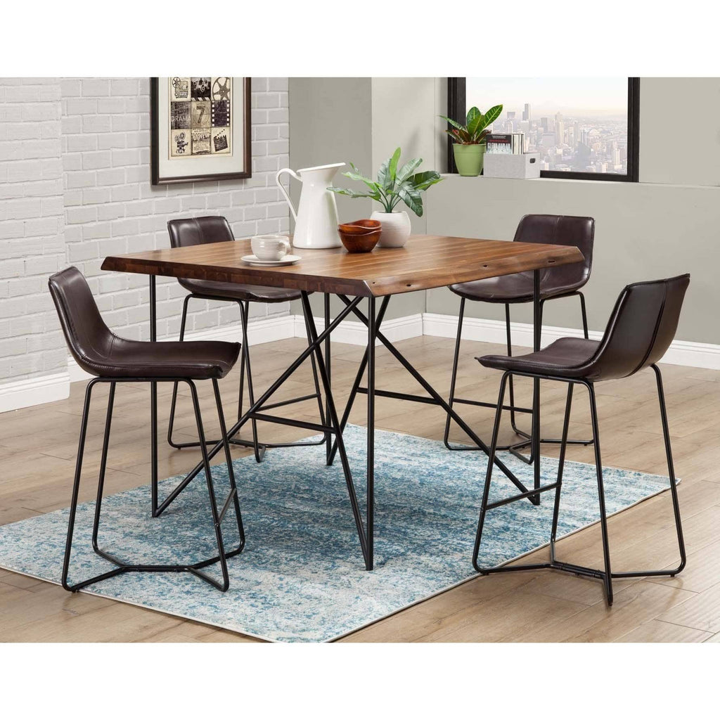 Dark Brown Leather Pub Chairs, Set of 2 B651