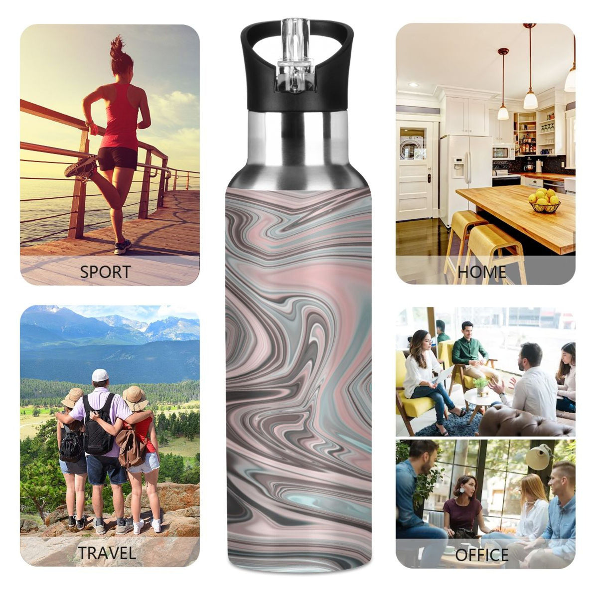 Pink Stainless Steel Insulated Water Bottle with Straw Lid Q77154