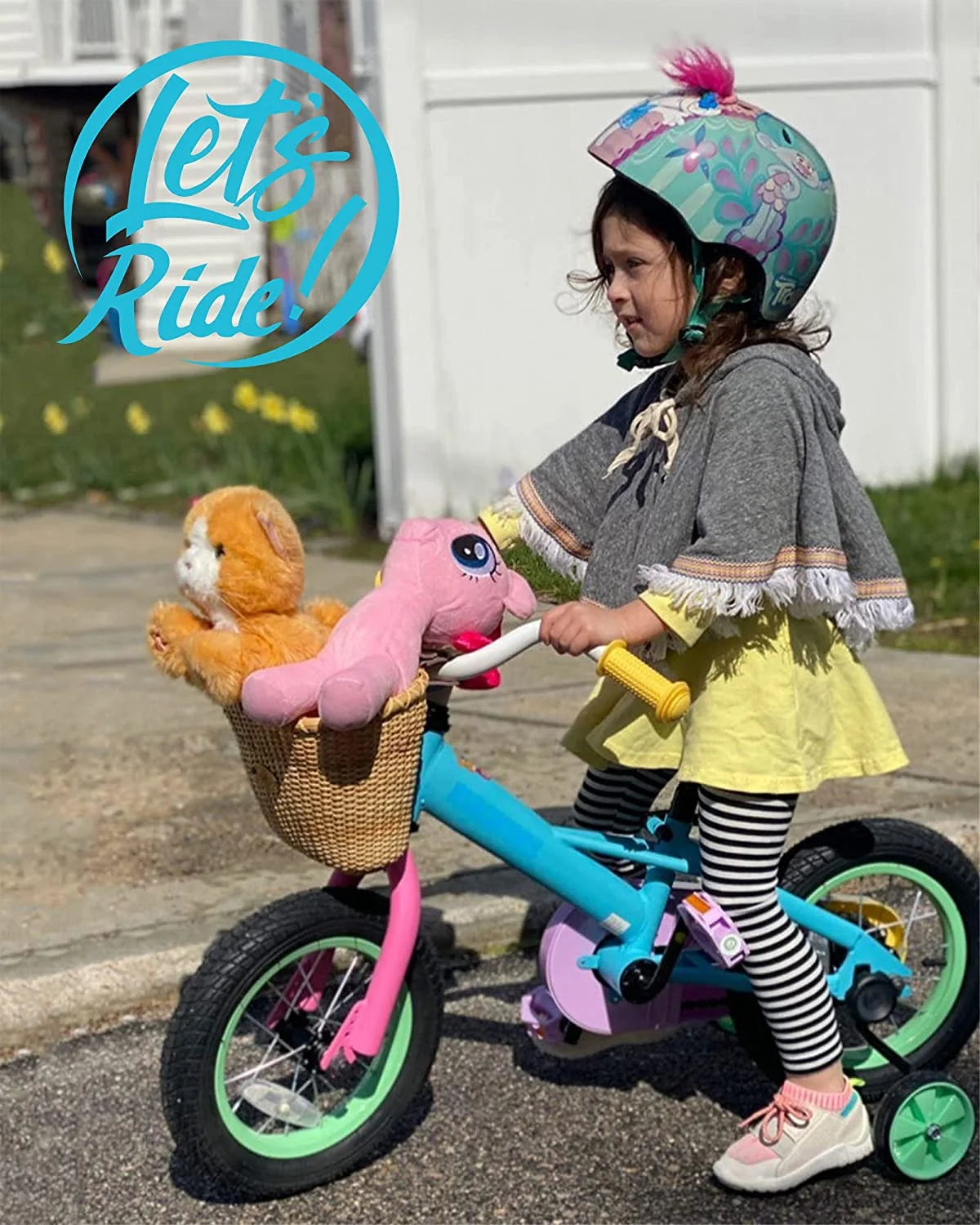 Rainbow Kids Bike with Basket, Training Wheels & Coaster Brake J79278