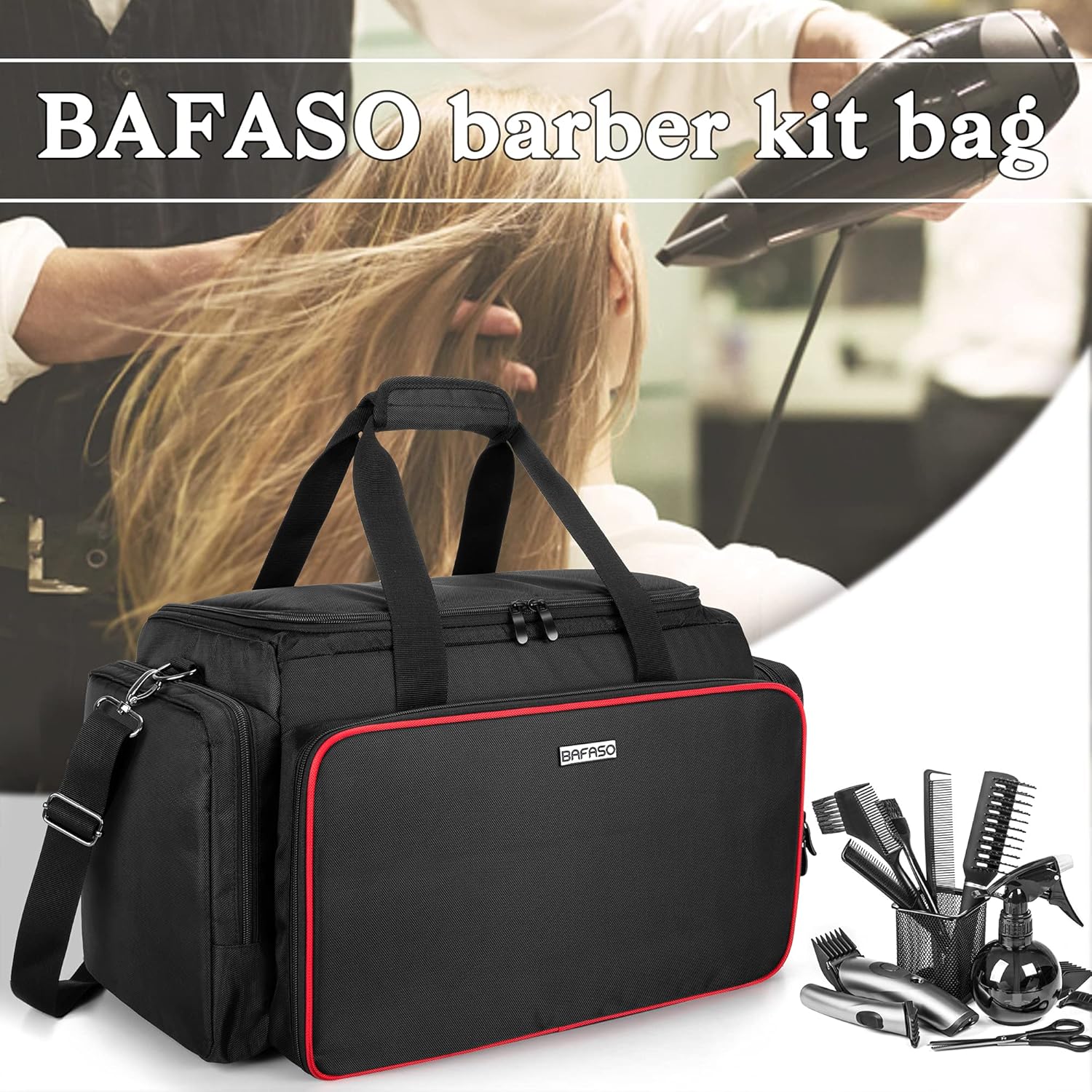 Large Barber Bag with Adjustable Dividers, Black V688631