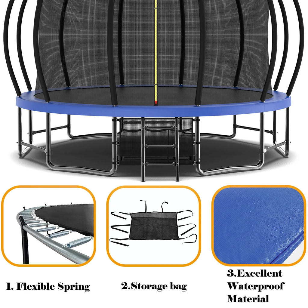 15FT Trampoline with Basketball Hoop, Blue, with Enclosure Net & Ladder K6289